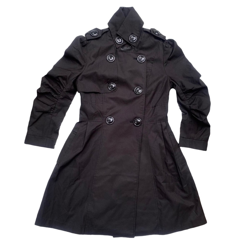 Alythea Women’s Black 3/4 Sleeve Double Brested Baby Doll Pea Coat Jacket Size S
